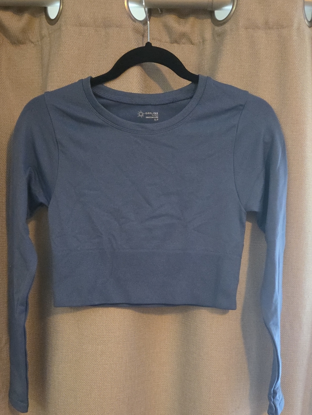 aerie Slate Blue Long-Sleeve Cropped Seamless Top